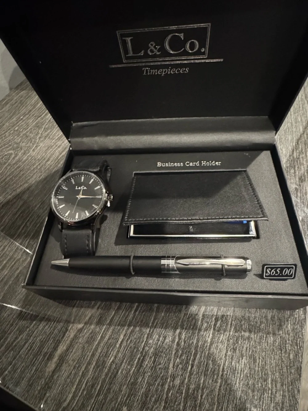 Le & Co. Black Men's Card Holder & Accessory Set